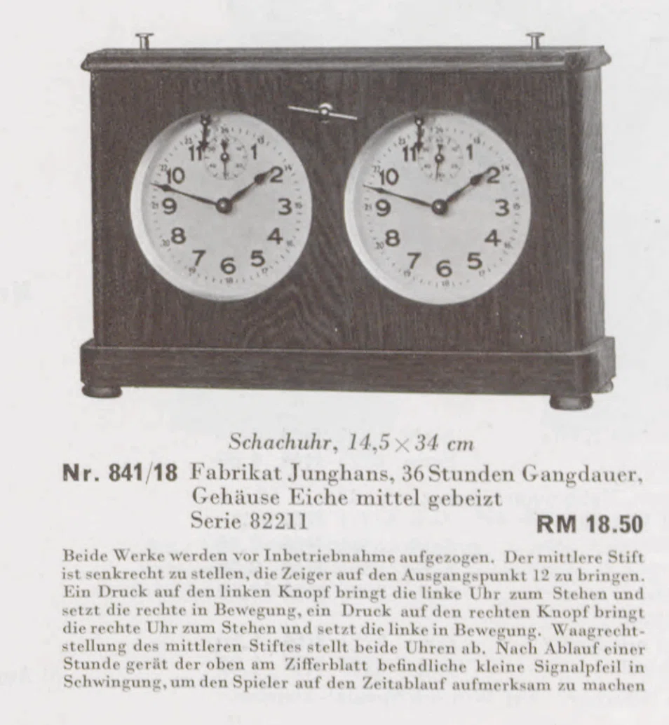 1932–34 listing: Junghans No. 841/18 Chess Clock