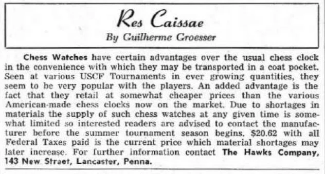 Chess Watches column