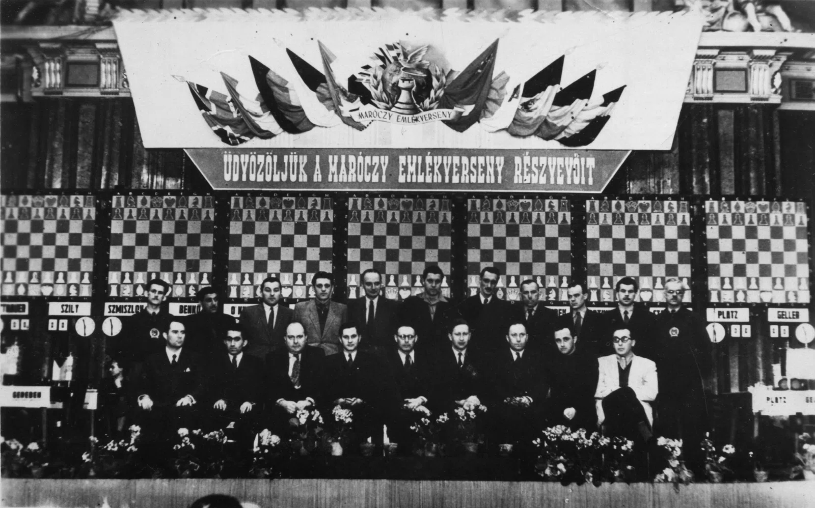 Participants of the Maróczy Memorial tournament, Budapest, 1952